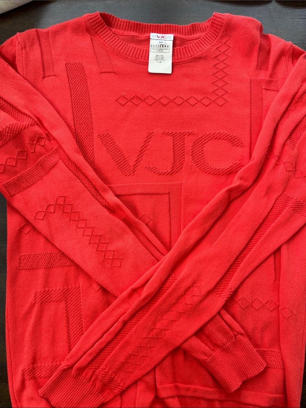 Versace Jeans Knit Sweater, Bright Orange Textured Design,Size M. Made in Italy.